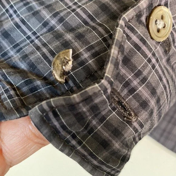 John Varvatos Stripped Checkered Black Gray Long Sleeve Button Down Men's L - Picture 6 of 6